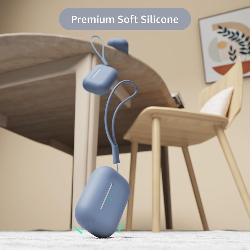 Tandoler حافظة متوافقة مع Airpods Pro 2، غلاف سيليكون ناعم واقي مع مجموعة تنظيف وحبل حمل متوافق مع AirPod Pro الجيل الثاني، LED أمامي مرئي - أزرق رمادي - Image 3